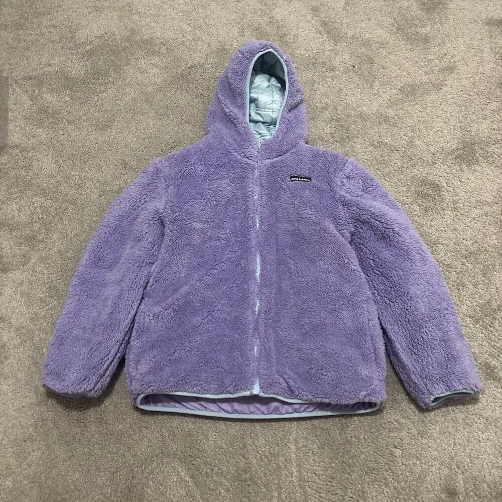Eddie Bauer Kids Ombre Puffer Jacket L (14/16) Fleece Blue Purple Reversible